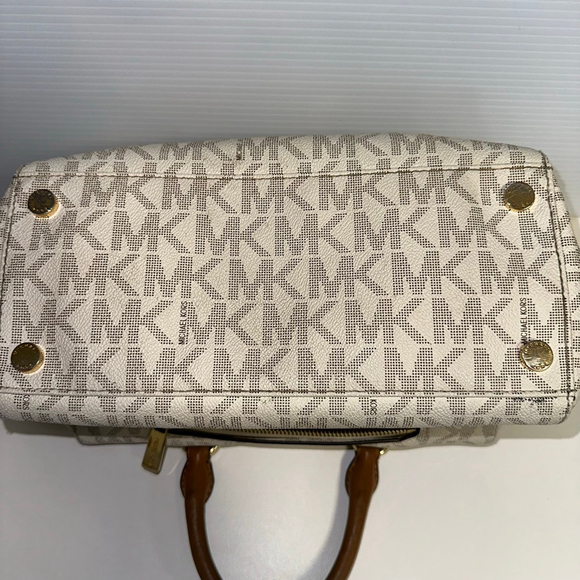 Michael Kors Monogram Kirby Satchel Bag Beige/Brown Vanilla/Acorn MK Logo Purse - Picture 7 of 16